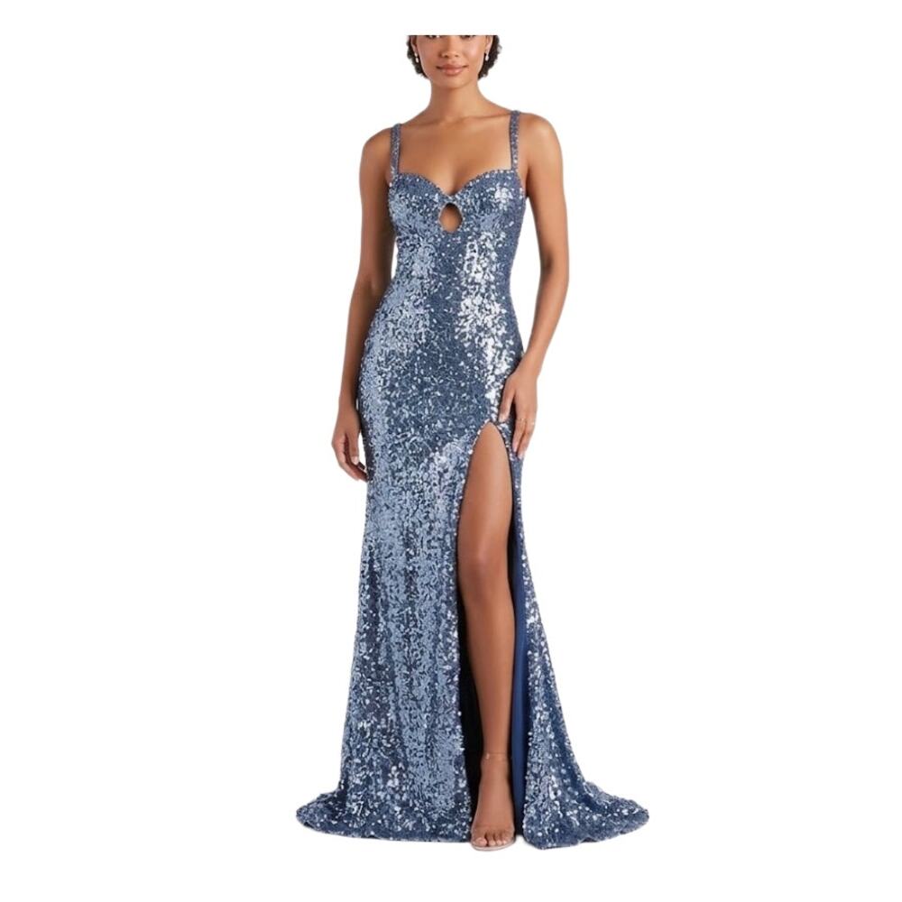 Jovani 42423 Sequined Backless Long Mermaid Evening Gown Blue Size 10 Dress